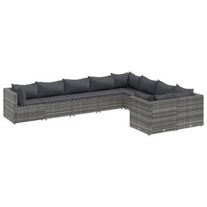 vidaXL Salon de jardin 9 Pièces avec coussins gris résine tressée