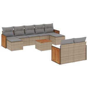 vidaXL Salon de jardin avec coussins 10 Pièces beige résine tressée