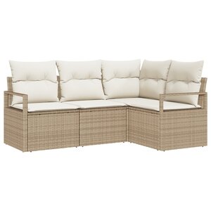 Ensemble de canapé de jardin 4 pièces avec coussins beige en rotin synthétique