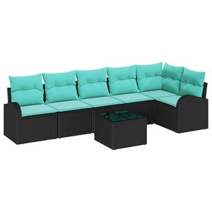 vidaXL Ensemble de canapé de jardin 7 Pièces Noir et turquoise polyrotin