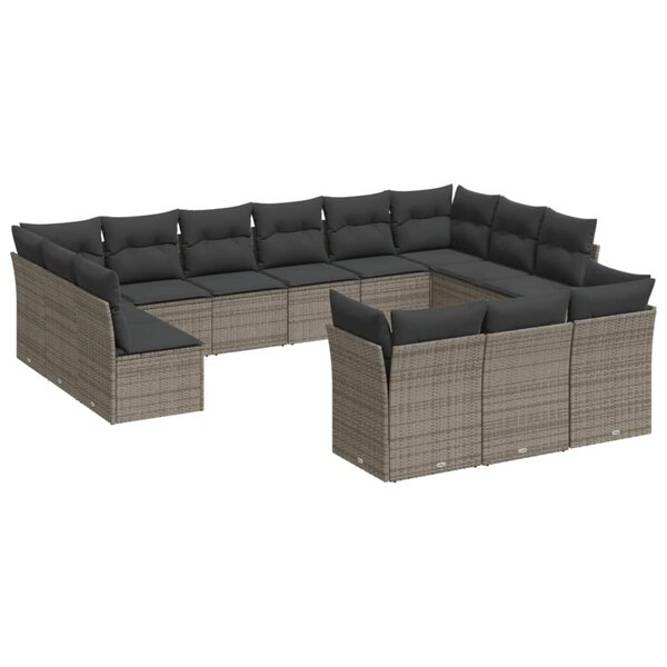 vidaXL Salon de jardin avec coussins 13 Pièces gris résine tressée