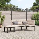 vidaXL Ensemble de banc de jardin avec coussins 3 Pièces noir