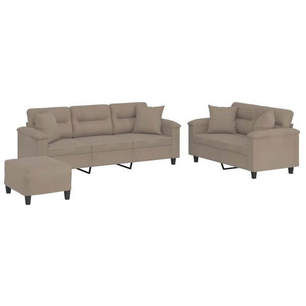 vidaXL Ensemble de canapés 3 Pièces avec coussins Taupe Tissu microfibre