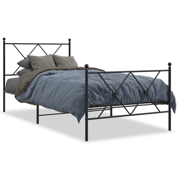 vidaXL Cadre de lit métal sans matelas avec pied de lit noir 90x200 cm