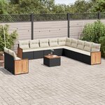 vidaXL Salon de jardin 12 Pièces avec coussins noir résine tressée