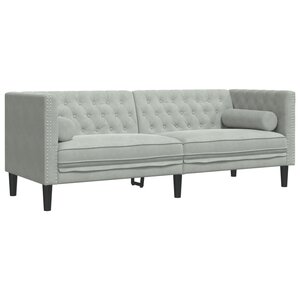 vidaXL Canapé Chesterfield avec traversins 3 places gris clair velours
