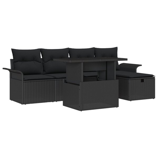 vidaXL Ensemble de canapé de jardin 6 pièces avec coussins Noir Poly Rotin