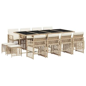 vidaXL Ensemble à manger de jardin et coussins 13 Pièces beige