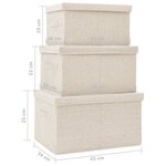 vidaXL Boîtes de rangement empilables 3 Pièces Tissu Crème