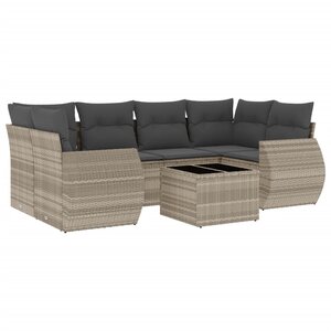 vidaXL Salon de jardin avec coussins 7 Pièces gris clair résine tressée