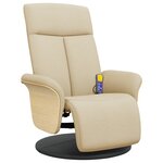 vidaXL Fauteuil inclinable de massage avec repose-pieds crème tissu