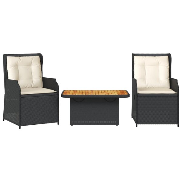 vidaXL Salon de jardin 3 Pièces avec coussins Noir Résine tressée