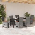 vidaXL Set de salle à manger de jardin 7 pièces avec coussins gris en rotin poly