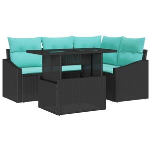 vidaXL Ensemble de canapé de jardin avec coussin 5 Pièces Noir et bleu