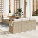 Ensemble de Sofa de Jardin de 6 Pièces avec Coussins Beige Poly Rattan Acacia