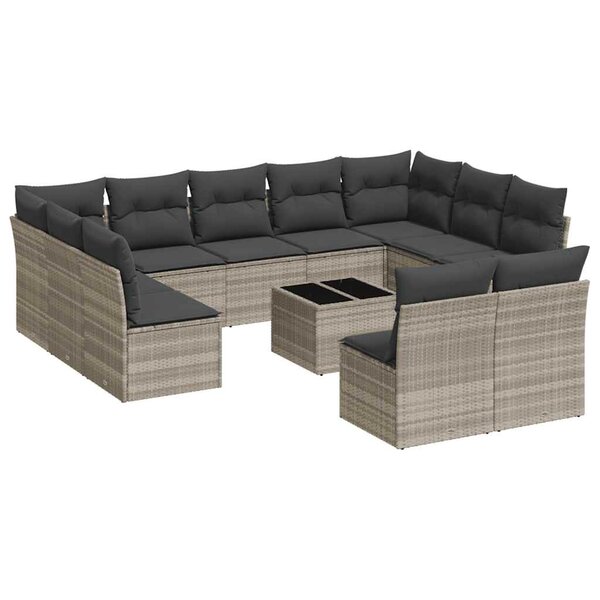 vidaXL Salon de jardin avec coussins 12 Pièces gris clair résine tressée