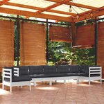 vidaXL Salon de jardin 8 Pièces avec coussins blanc bois de pin massif