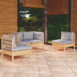 vidaXL Salon de jardin 4 Pièces avec coussins gris Bois de pin massif