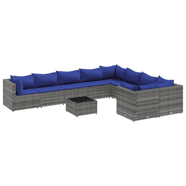 vidaXL Salon de jardin avec coussins 10 Pièces gris résine tressée