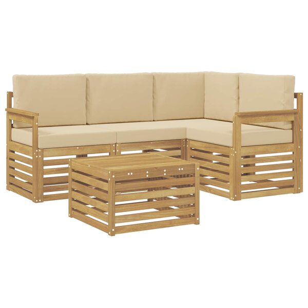 vidaXL Ensemble de canapés d'extérieur 5 pc Blanc et Beige Polyester
