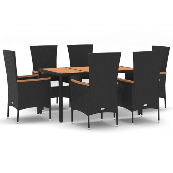 vidaXL Ensemble à manger de jardin coussins 7Pièces Noir Résine tressée