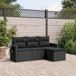 vidaXL Salon de jardin 4 Pièces avec coussins noir résine tressée