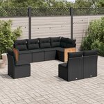 vidaXL Salon de jardin 8 Pièces avec coussins noir résine tressée