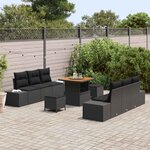 vidaXL Ensemble de canapé de jardin avec coussin 9 Pièces Noir