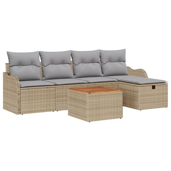 Ensemble de canapés de jardin 6 pièces avec coussins beige poly rattan