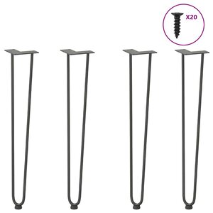 vidaXL Pieds en épingle à cheveux pour consoles  lot de 4  anthracite  72 cm  acier massif