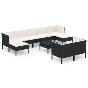 vidaXL Salon de jardin 10 Pièces avec coussins Résine tressée Noir