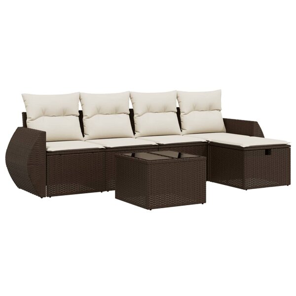vidaXL Salon de jardin avec coussins 6 Pièces marron résine tressée