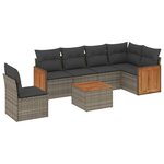 vidaXL Salon de jardin avec coussins 7 Pièces gris résine tressée