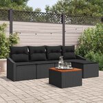 vidaXL Ensemble de canapé de jardin avec coussin 6 Pièces Noir Poly rotin