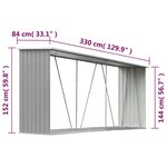 vidaXL Abri de stockage de bois Acier galvanisé 330x84x152 cm Gris