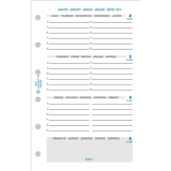 Recharge Exatime 14 semainier millésimé 2 pages par semaine 16 mois 126x81 mm EXACOMPTA
