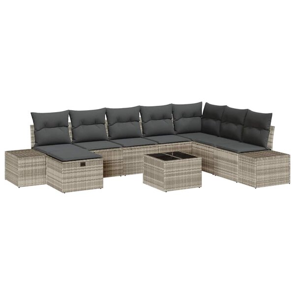 vidaXL Ensemble de canapé de jardin 9 Pièces Gris clair Poly rotin