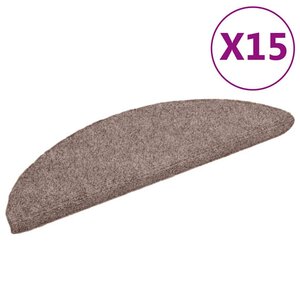 vidaXL Tapis d'escalier auto-adhésifs 15 pièces 56 x 17 x 3 cm Marron clair Demi-rond
