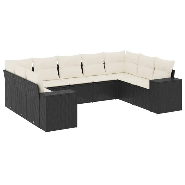 vidaXL Salon de jardin 9 Pièces avec coussins noir résine tressée