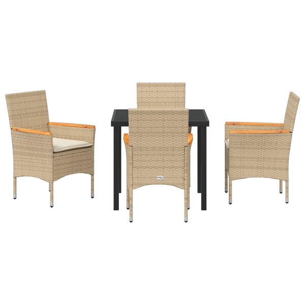 vidaXL Ensemble de salle à manger de jardin de 5 pièces avec coussins beige poly rattan