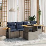 vidaXL Salon de jardin 5 Pièces avec coussins gris résine tressée