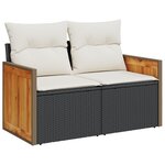 Ensemble de Canapé de Jardin 13 pièces avec Coussins Noir Poly Rattan Acacia