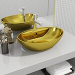 vidaXL Lavabo avec trop-plein 58 5 x 39 x 21 cm Céramique Doré