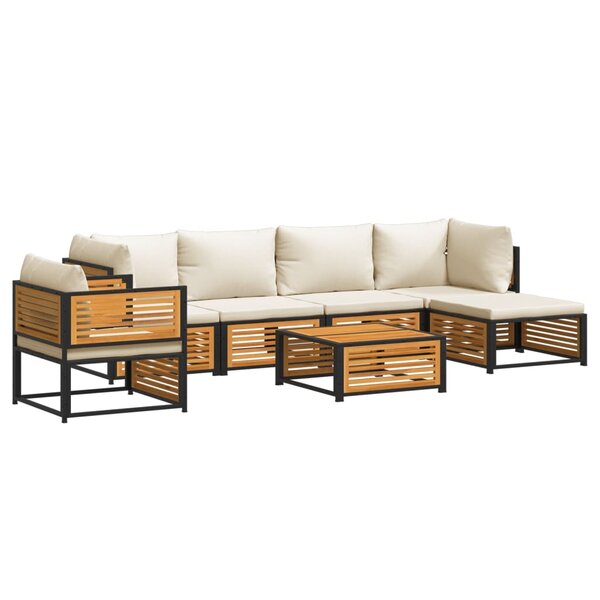 vidaXL Salon de jardin avec coussins 7 Pièces bois massif d'acacia