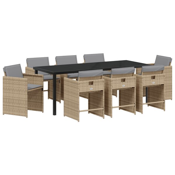vidaXL Ensemble de salle à manger de jardin 9 pièces avec coussins Beige Poly Rattan
