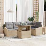 vidaXL Set de canapé de jardin 6 pièces avec coussins Beige Poly rotin