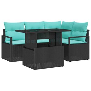 vidaXL Ensemble de canapé de jardin 5 Pièces Noir et bleu polyrotin