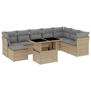 vidaXL Salon de jardin avec coussins 9 Pièces beige résine tressée