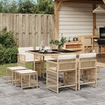 vidaXL Ensemble à manger de jardin et coussins 9 Pièces beige Poly rotin