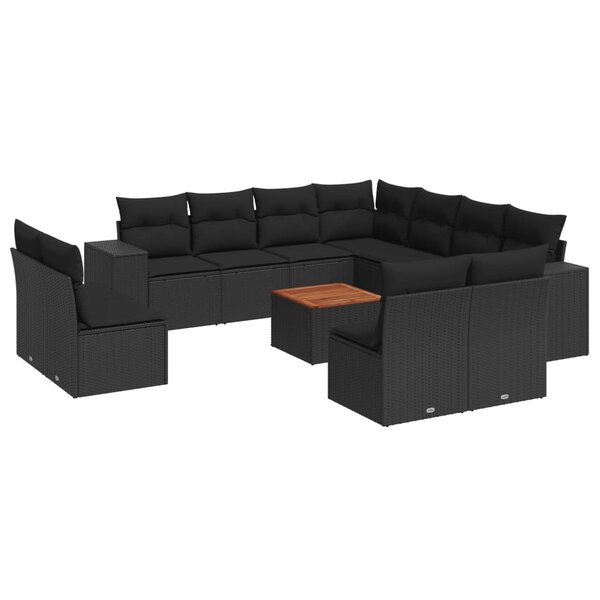 vidaXL Salon de jardin 12 Pièces avec coussins noir résine tressée